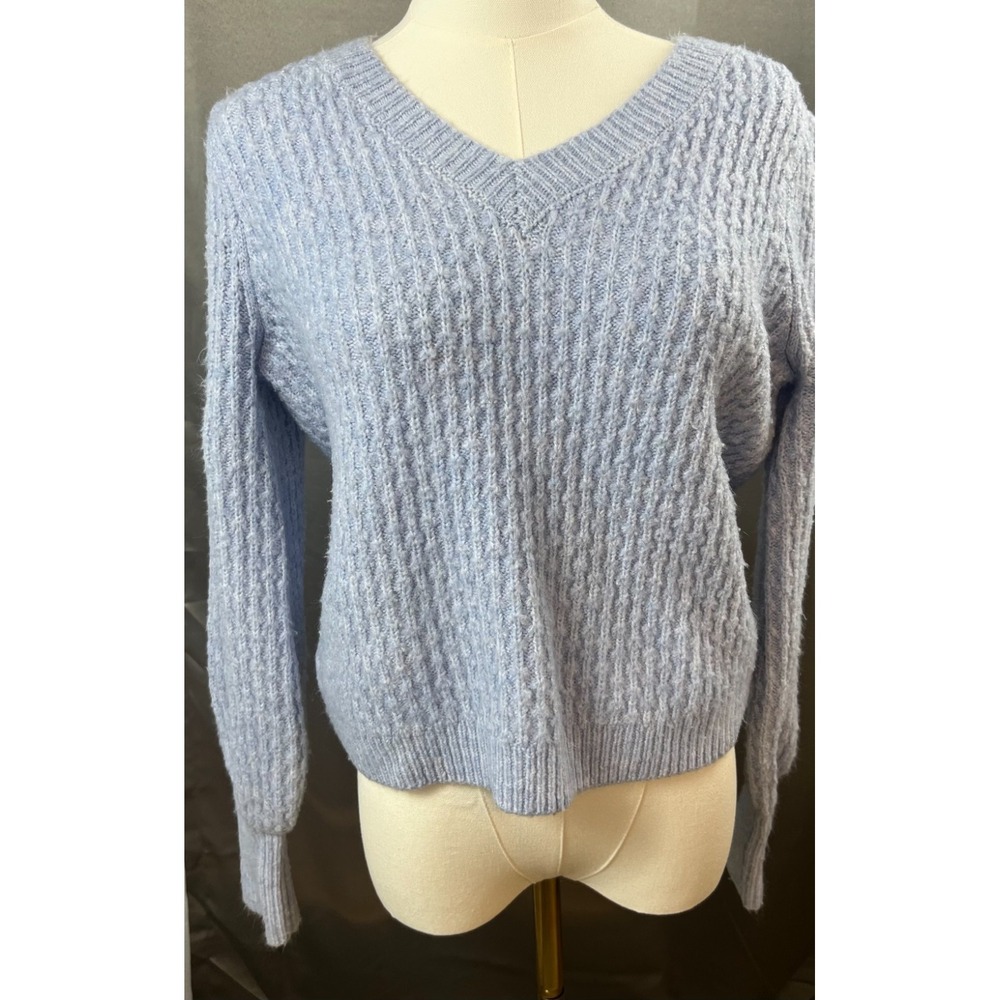 Hippie Rose Powder Blue Coquette Soft Girl Cable Knit V-Neck Sweater M